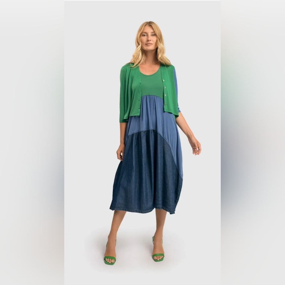 Alembika Fresh Colorblock Sleeveless Swing Dress Sz 4-6 And Jacket Sz 6-8 Ocean